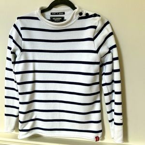 Navy and white fisherman sweater